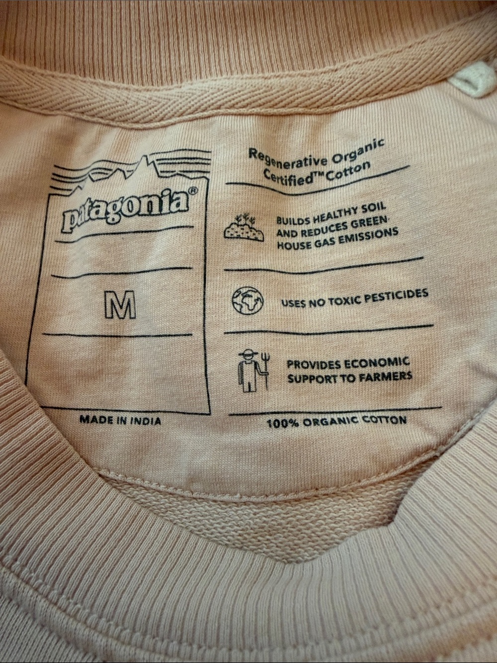 Patagonia Regenerative Organic Certified Cotton Light Peach Crewneck Sweatshirt - Picture 6 of 9